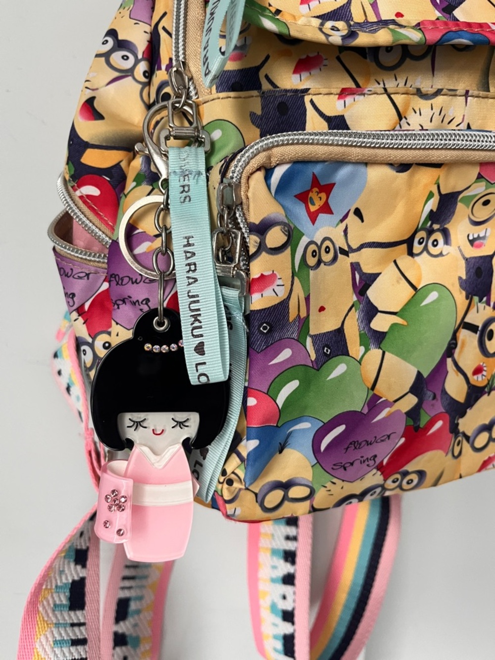 🔥CLEAROUT🔥3/$25🔥Harajuku Lovers Gwen Stefani Minions Backpack 6 zippers 5 charms